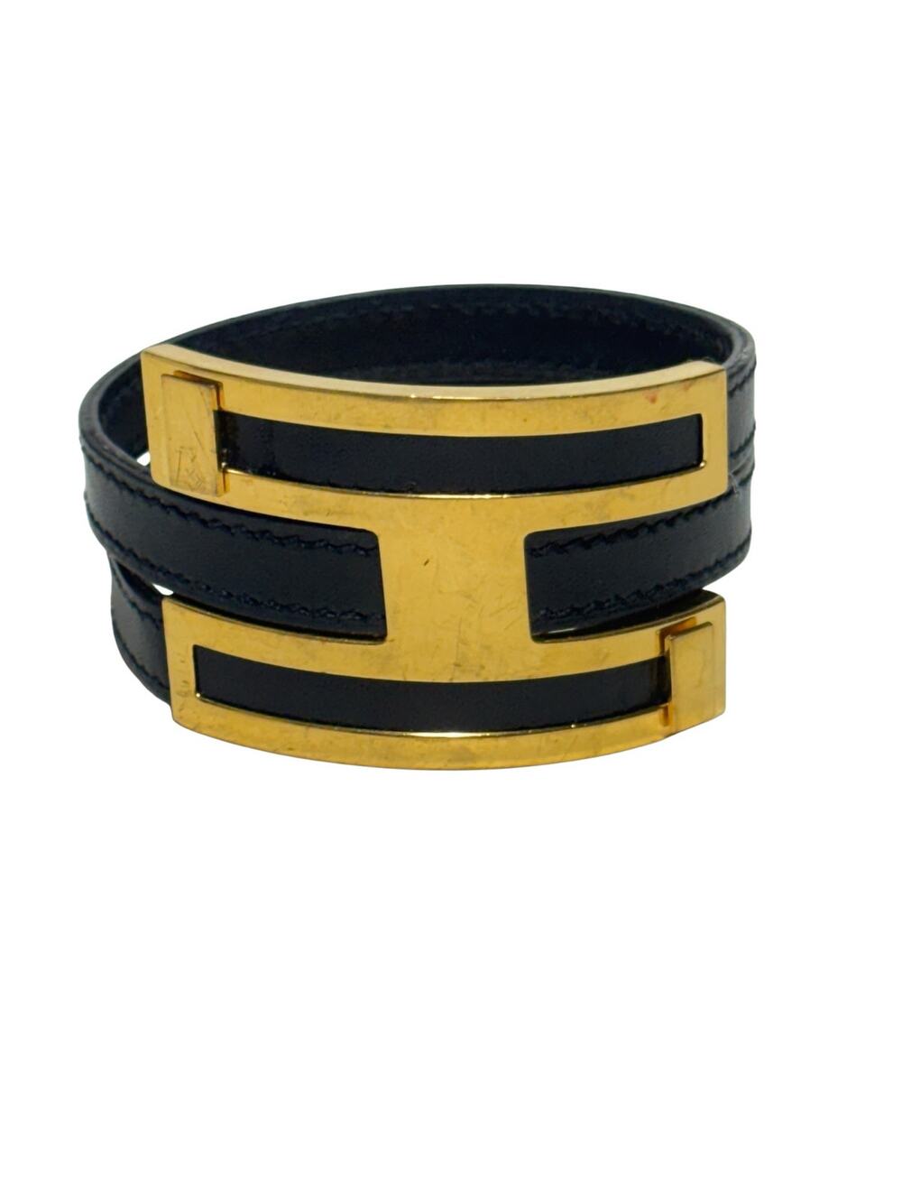 Hermes Pousse Pousse Adjustable Black Leather H Bracelet Gold Hardware